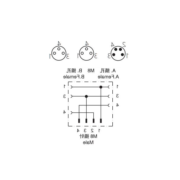 M8 4Pin male/2M8 3Pin female、Y-plug、 Pre cast PUR drag chain cable、Black sheathed 、63D321-XXX