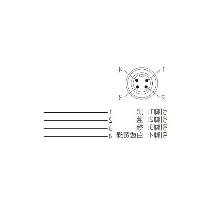 7/8”4Pin、公头直型、单端预铸PUR柔性电缆、黑色护套、0PI125-XXX